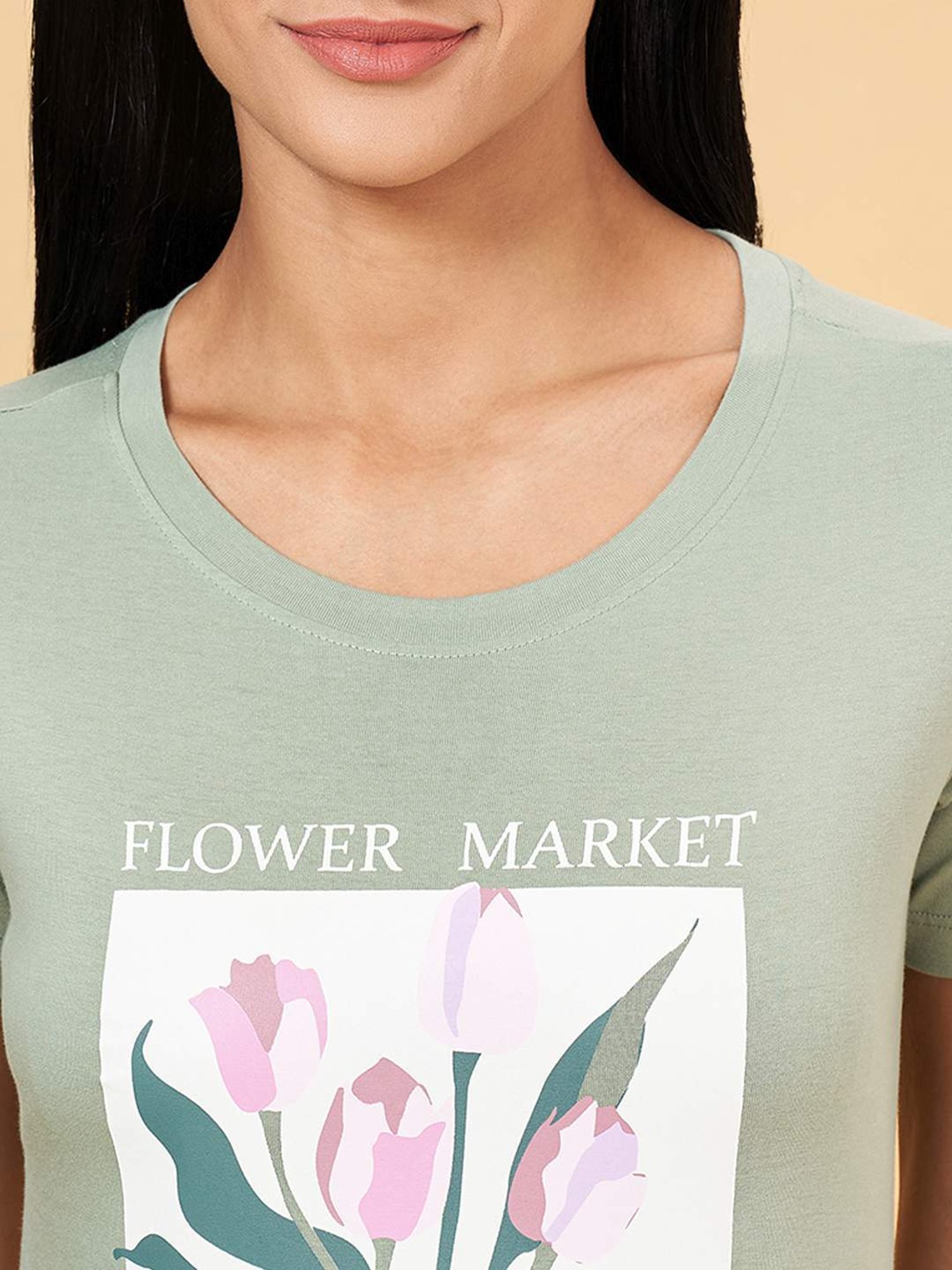 Honey by Pantaloons Green Cotton Printed T-Shirt