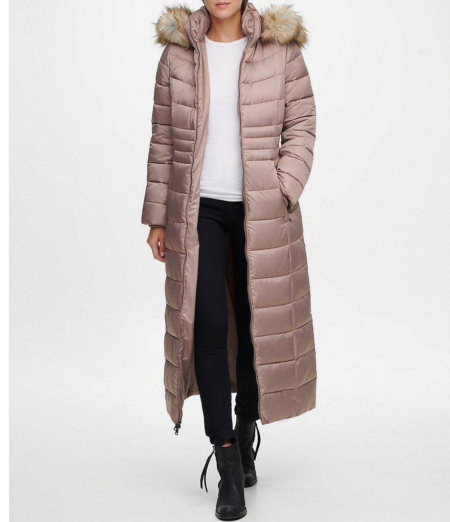 Kenneth Cole New York Faux Fur Trim Hooded Maxi Down Puffer Coat