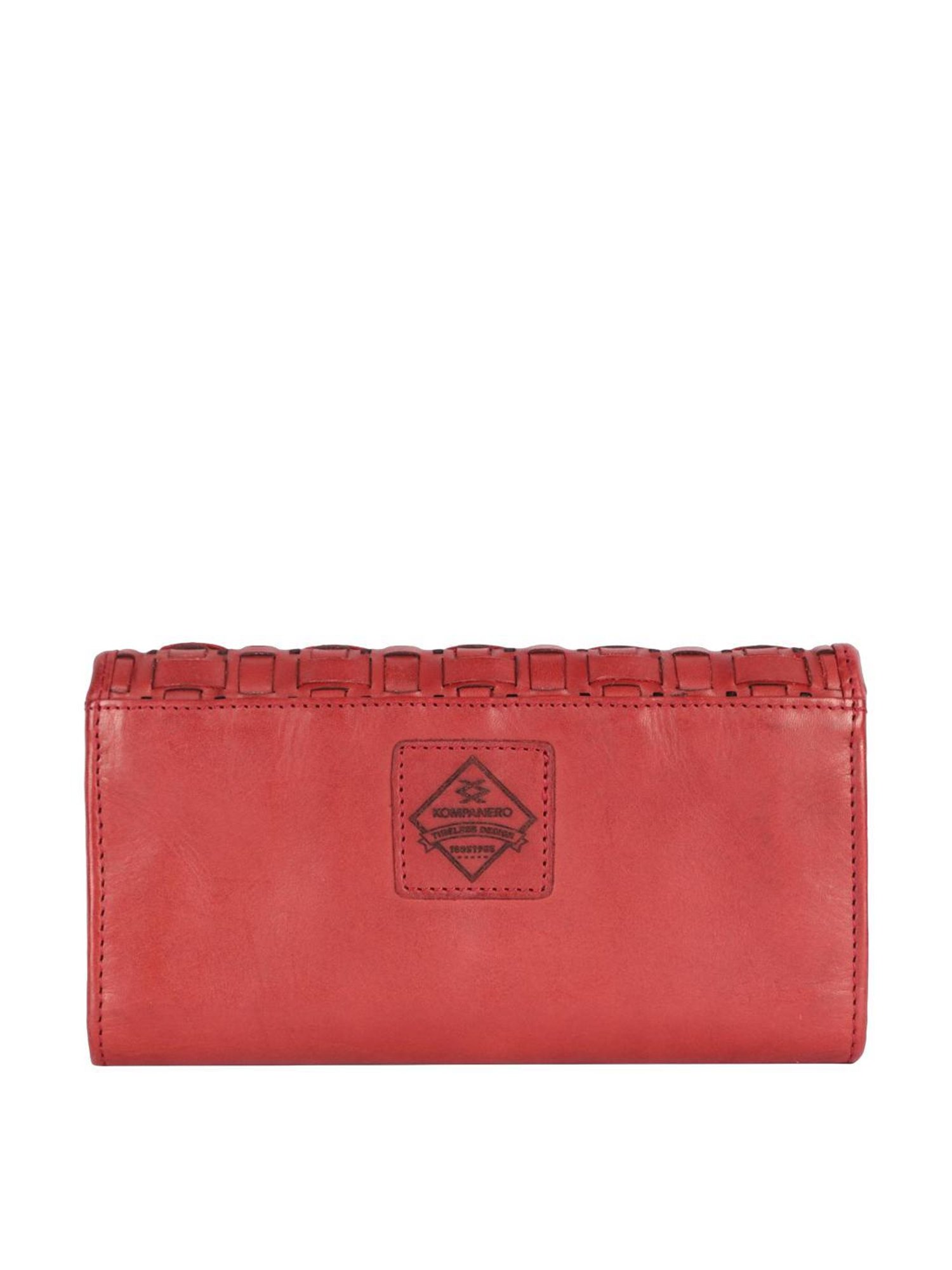 KOMPANERO ERICA Red Textured Tri-Fold Wallet for Women