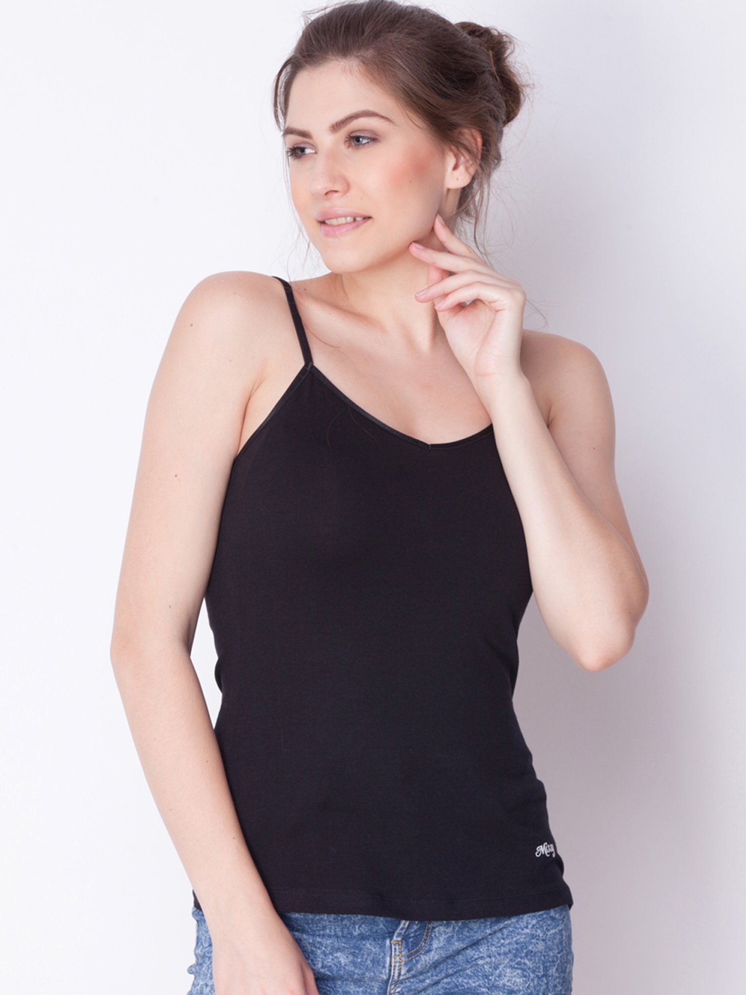 Dollar Missy Black Cotton Camisole - Pack of 5
