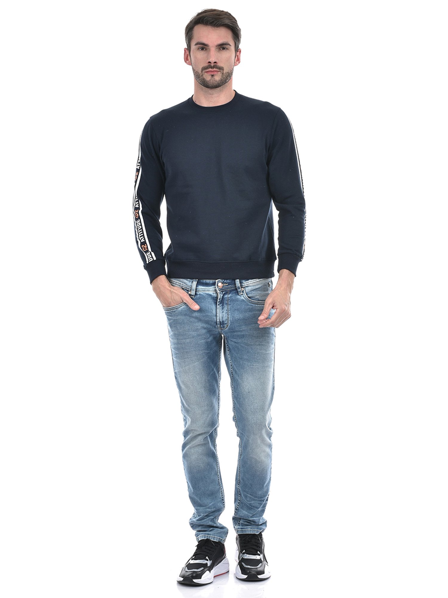 Integriti Dark Navy Regular Fit Printed Sweatshirt