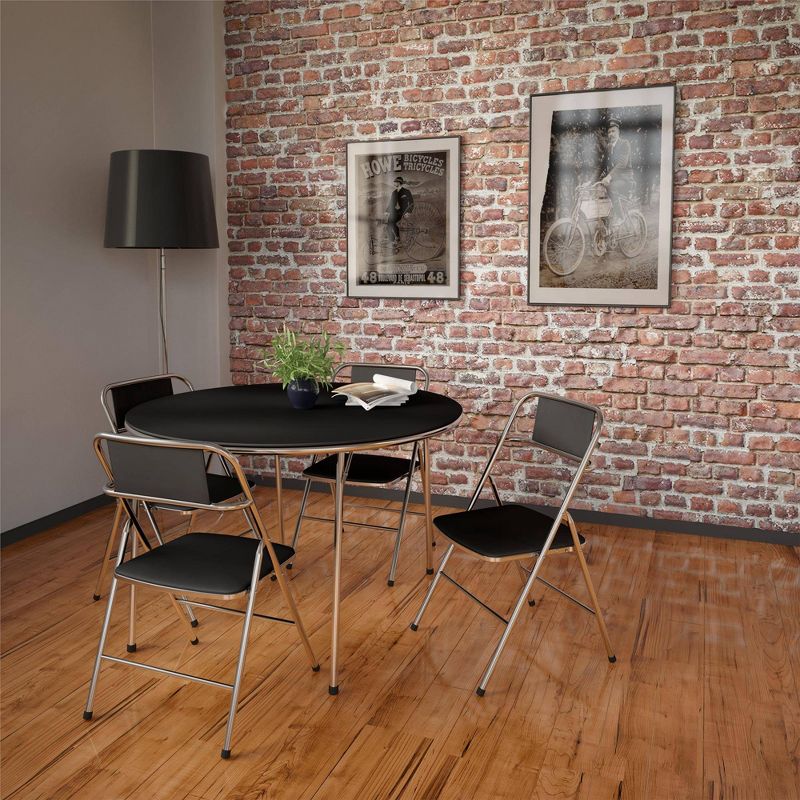 44" Round Vinyl Dining Table Silver/Black - Room and Joy