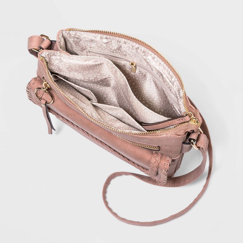 VR NYC Zip Closure Woven Braid Crossbody Bag - Mauve