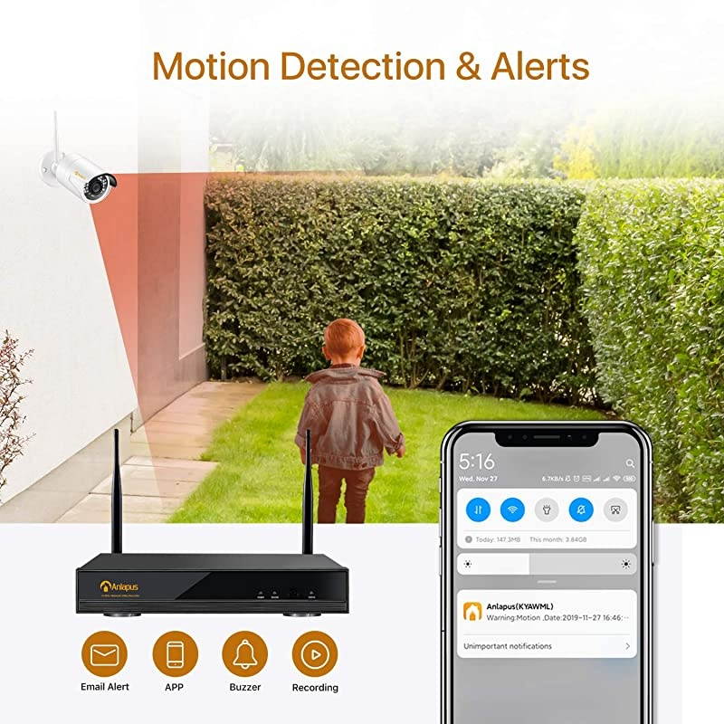 H.265+ 1080P Wireless NVR Surveillance Camera Set, 8CH CCTV WiFi NVR with 8pcs 2MP HD Home Security IP Camera Outdoor, Easy Remote View, 1tb Hard drive