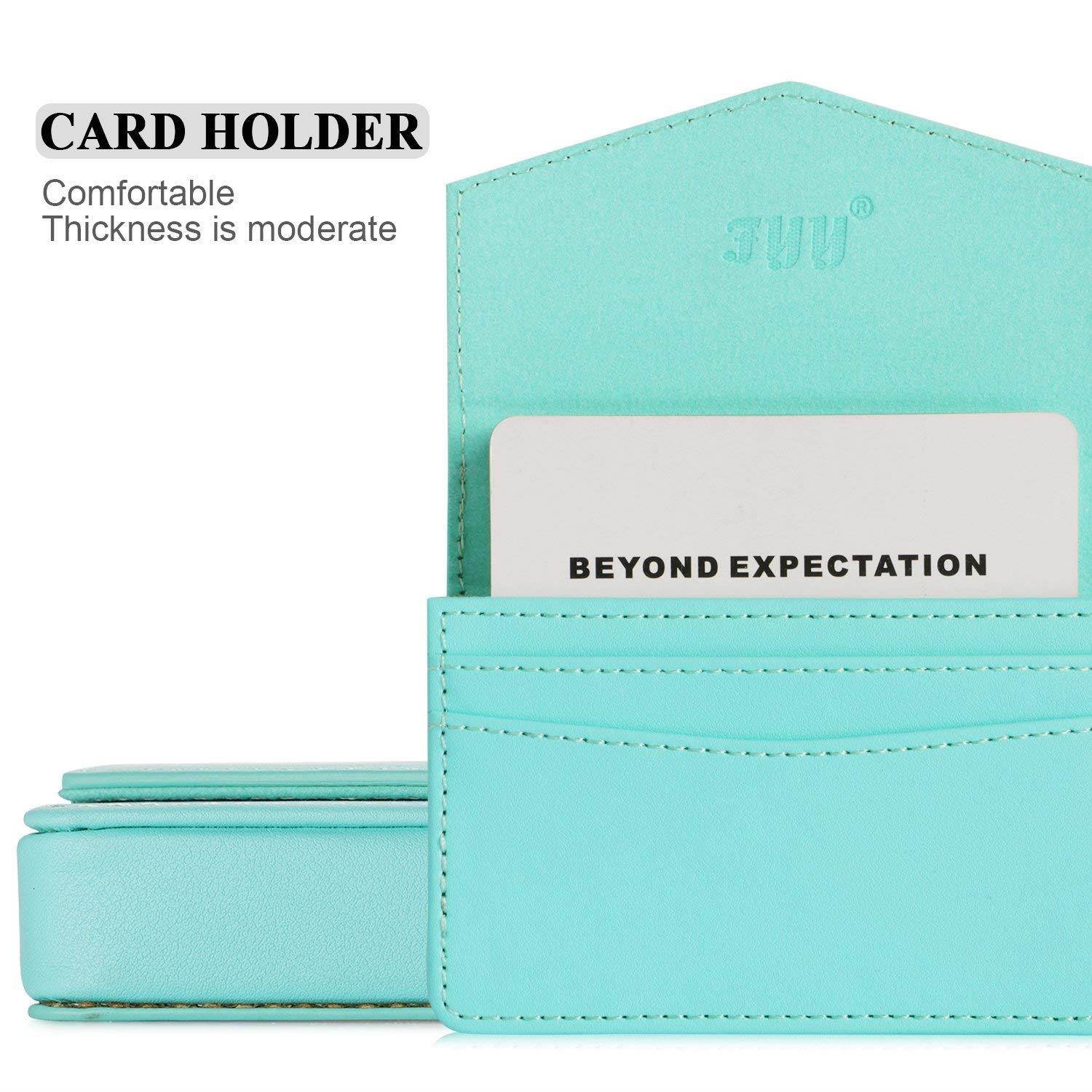 FYY Business card holder, Handmade Premium Leather Business Name Card Case Universal Card Holder with Magnetic Closure (Hold 30 pics of cards) Mint Green