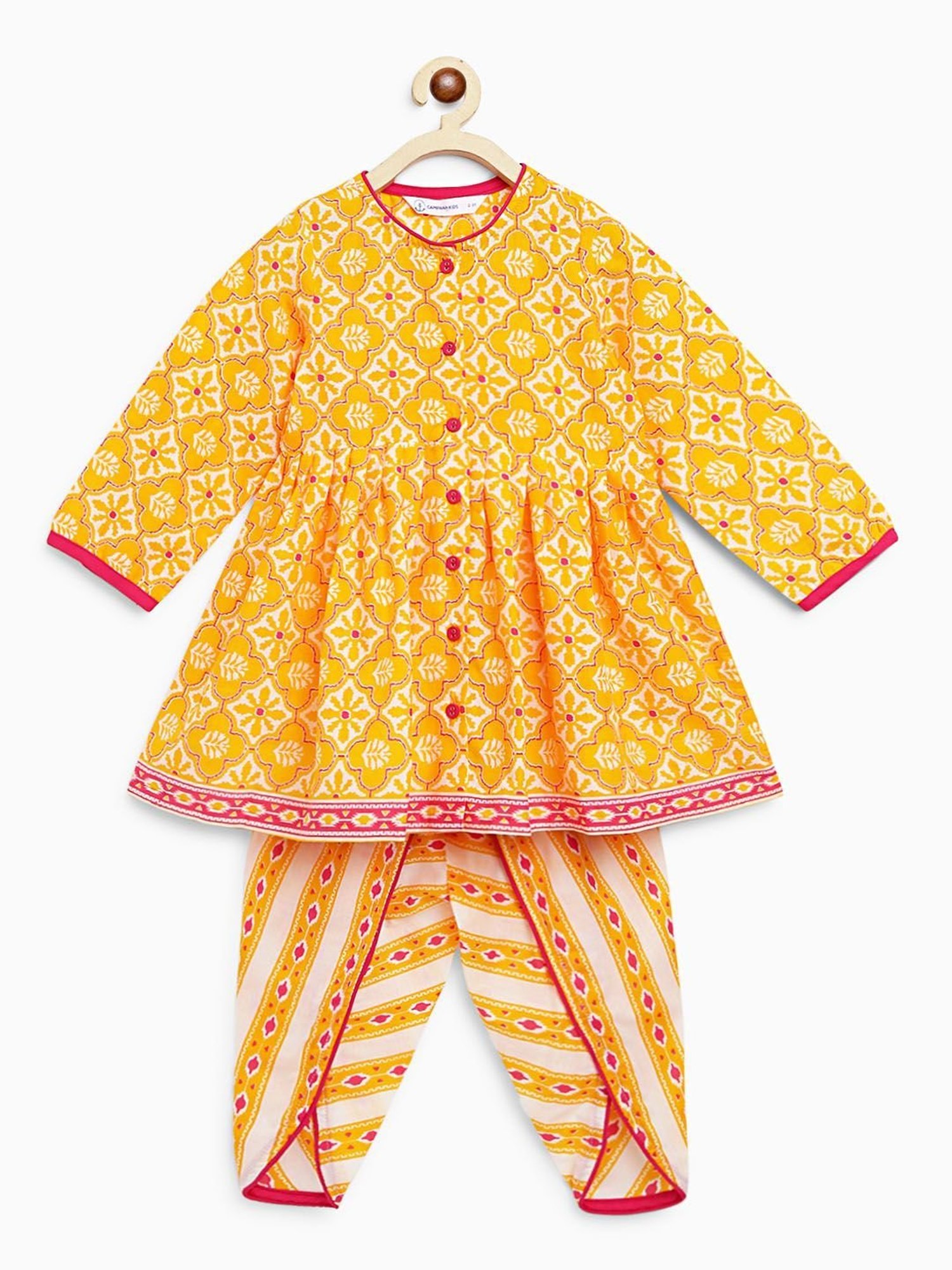 Campana Kids Mustard Printed Full Sleeves Kurta with Dhoti
