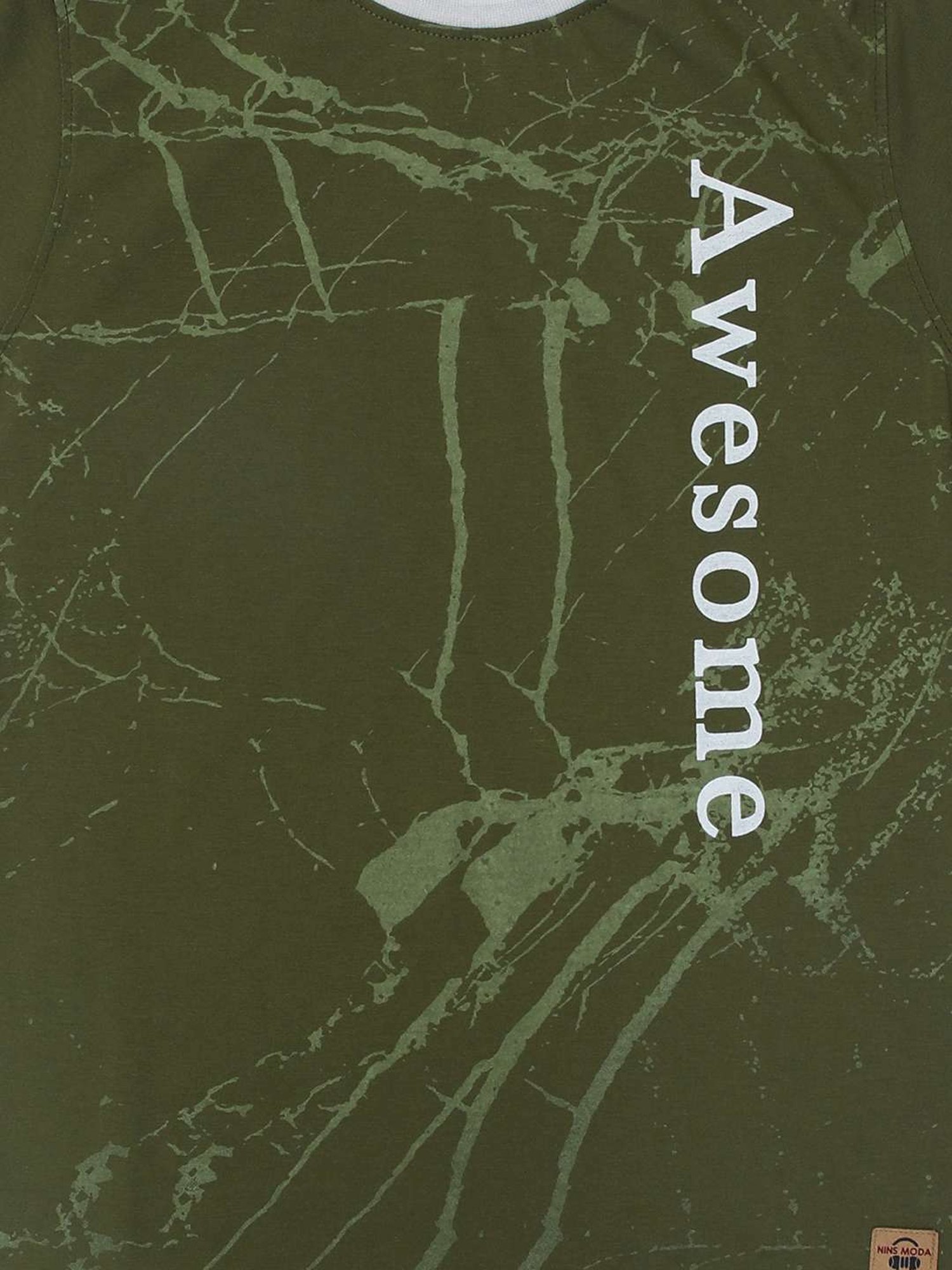 NINS MODA Kids Olive Green Printed T-Shirt