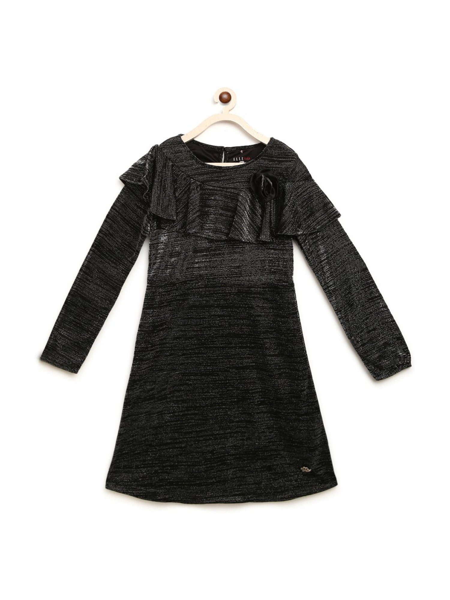 Elle Kids Black Self Pattern Dress