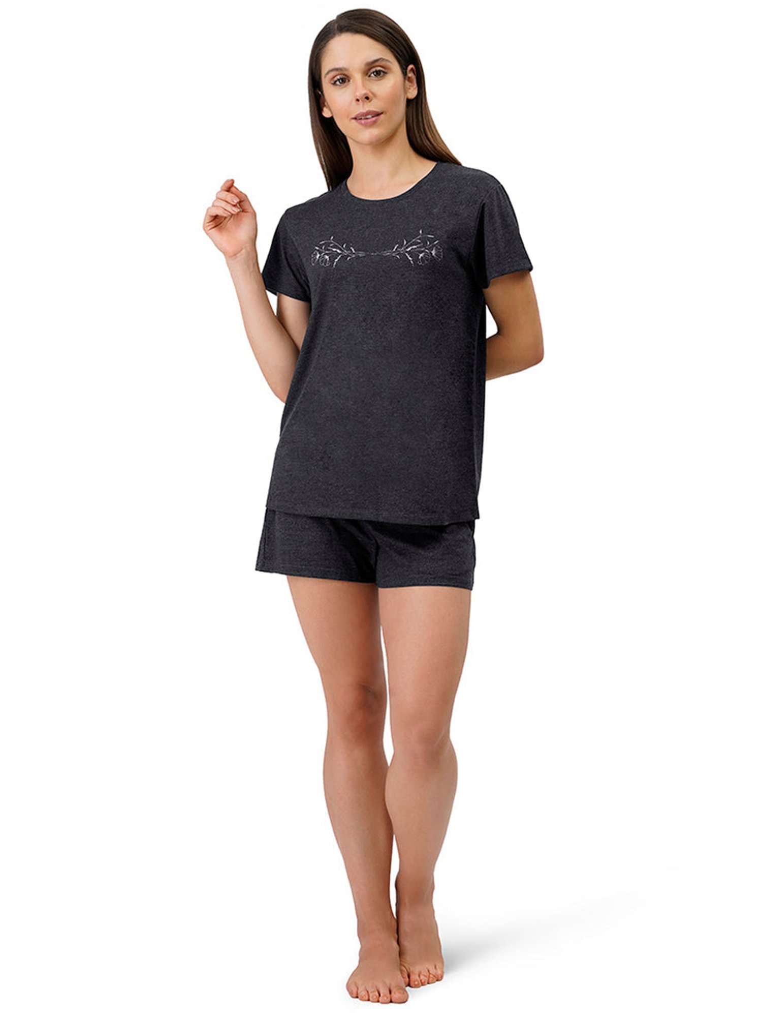 Amante Grey Floral Print T-Shirt