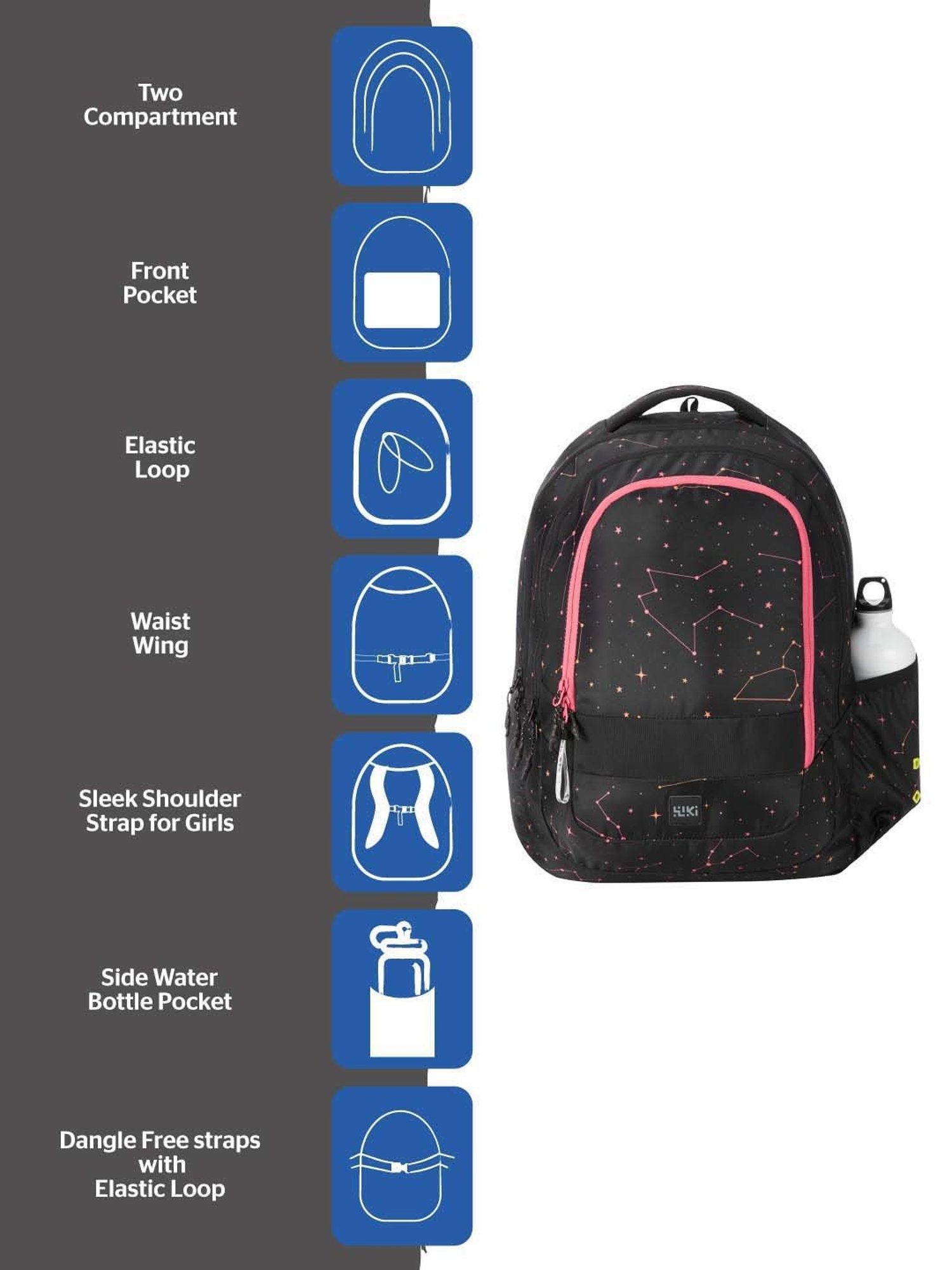 Wiki 27.5 Ltrs Black Medium Backpack