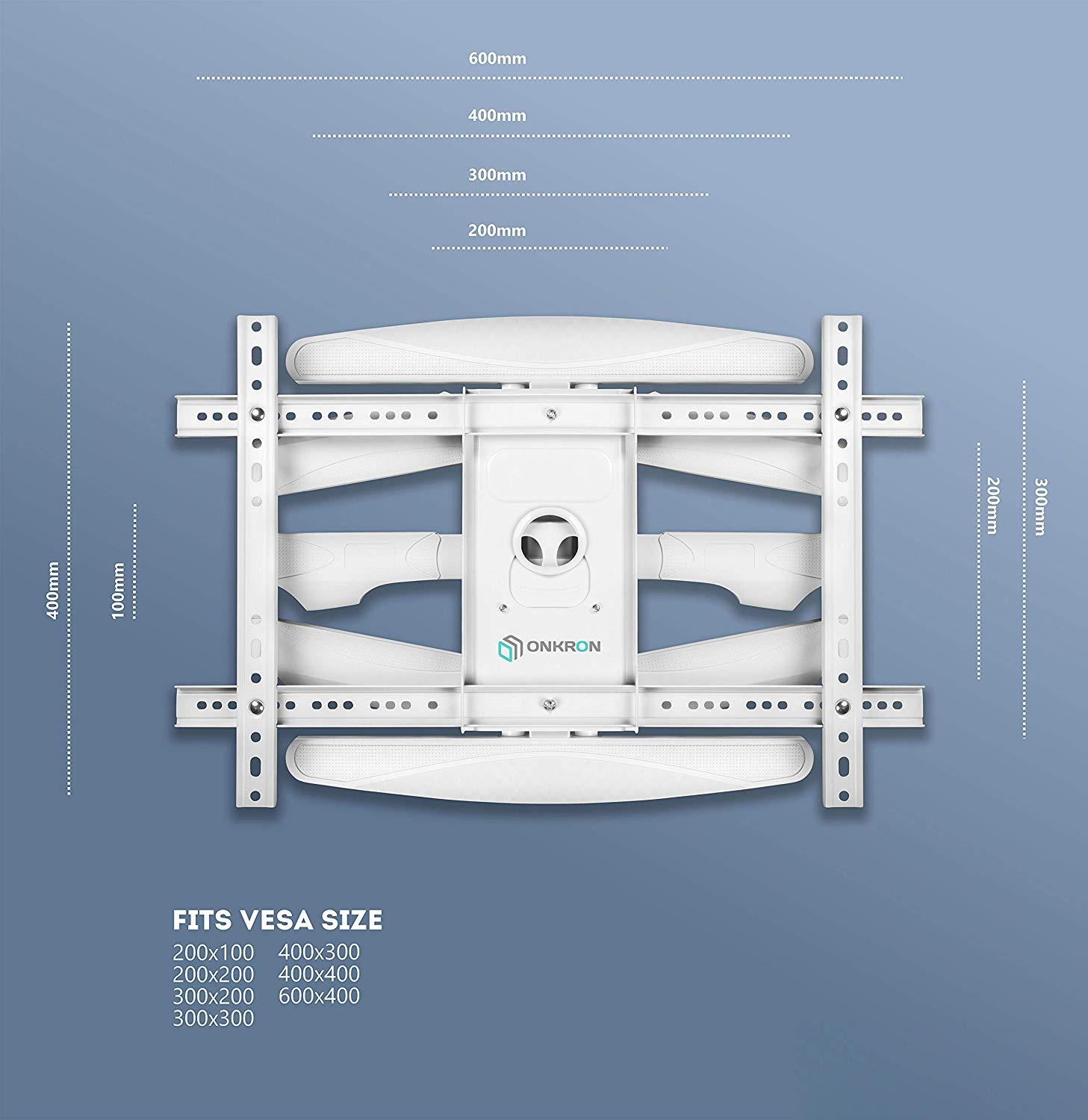 ONKRON Wall Mount Articulating Heavy-Duty TV Bracket 42 to 70 Inch LCD LED Flat Screen TVs White (M6L)