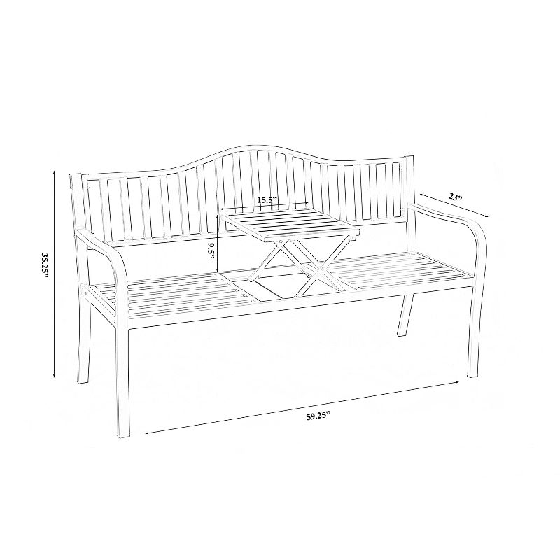 Gardenised Powder Coated Black Steel Patio Garden Park Yard Bench with Middle Table