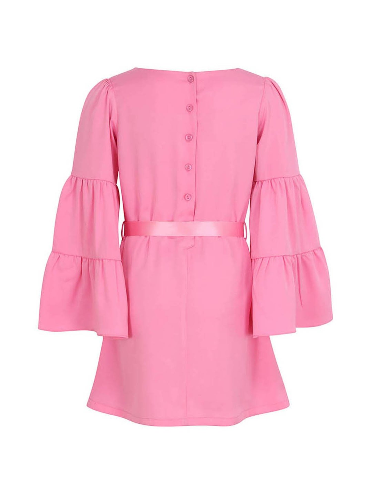 Cutecumber Kids Pink Applique Dress With Ribbon Belt