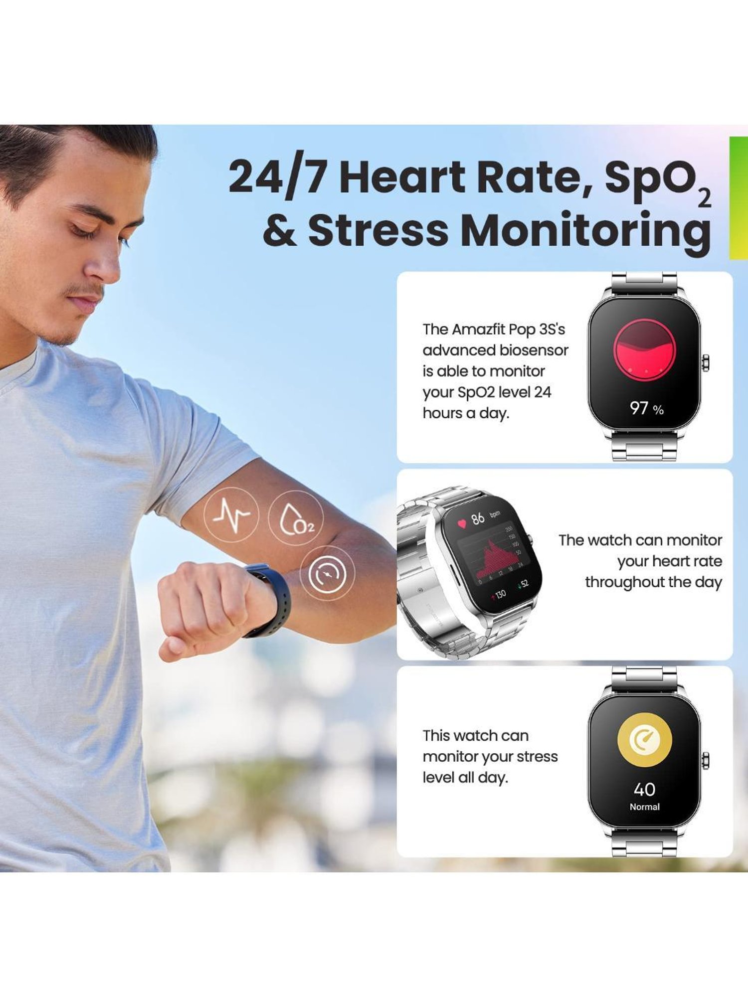 Amazfit Pop 3S BT Calls Smartwatch with 1.96 AMOLED Display & AI Voice Assistance (Metallic Silver)