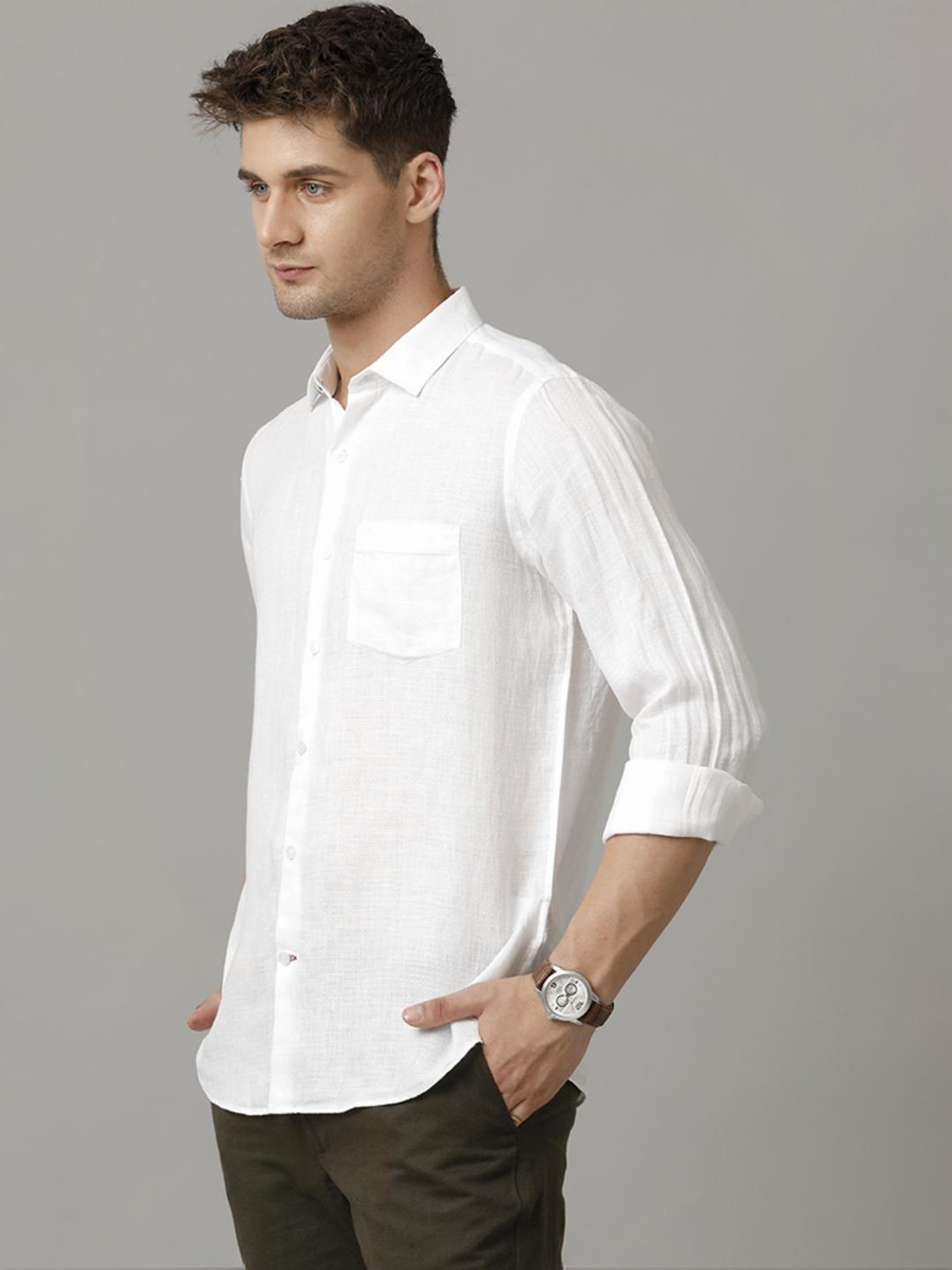 Linen Club White Linen Contemporary Fit Shirt