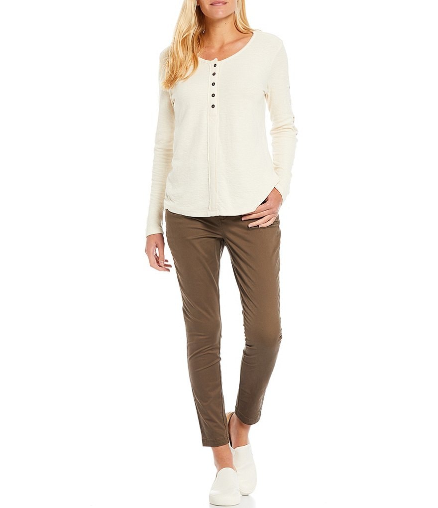 Aventura Selena Embroidered Henley Neck Long Sleeve Organic Cotton Top
