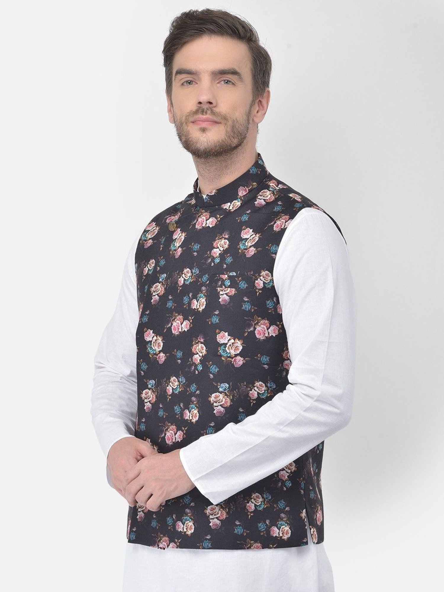 Fabindia Multicolor Regular Fit Printed Cotton Nehru Jacket