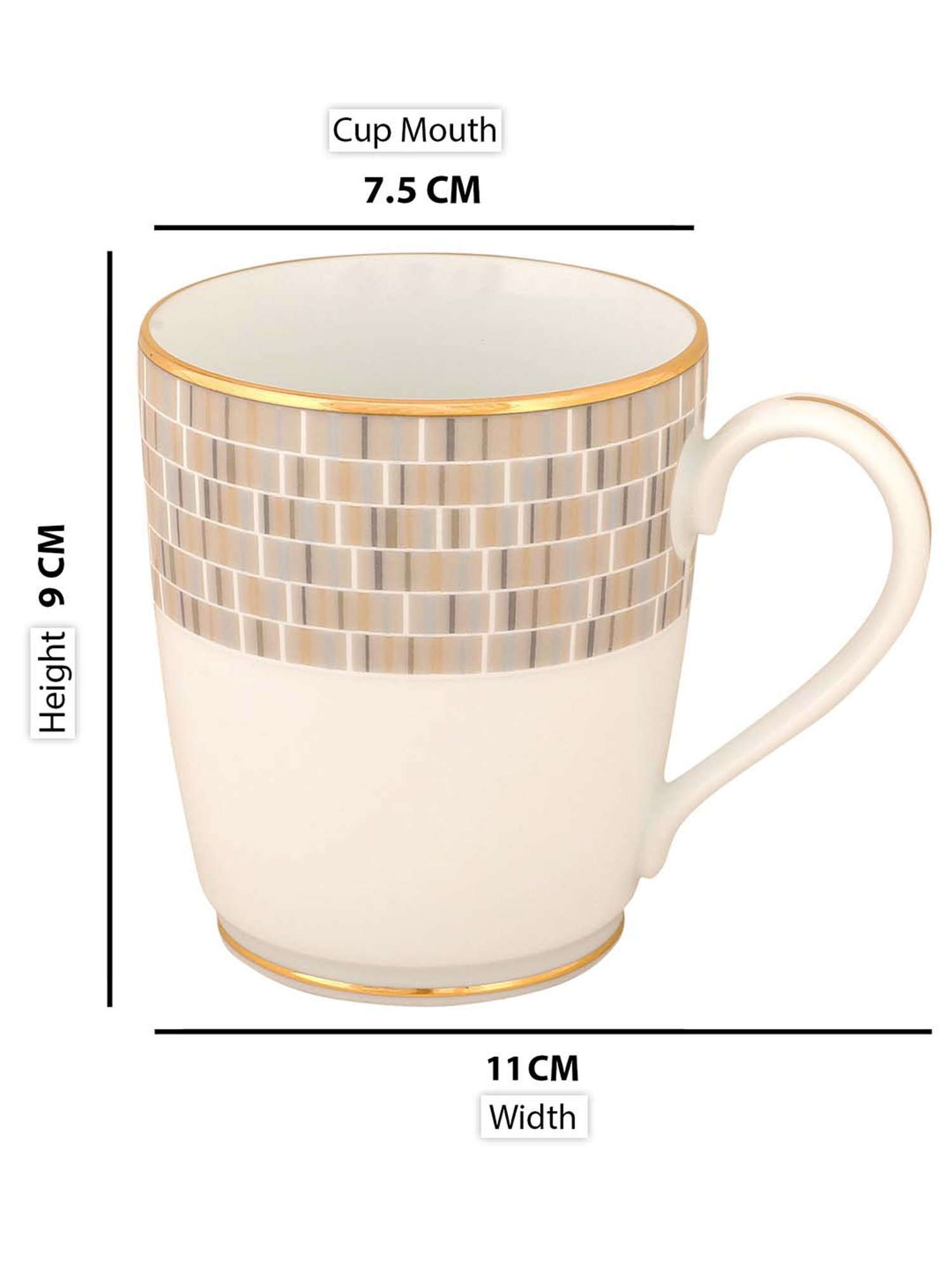 NORITAKE Hearth Off-White & Brown Porcelain Ville De Lumiere Coffee Mug (0.295 L) - Set of 6