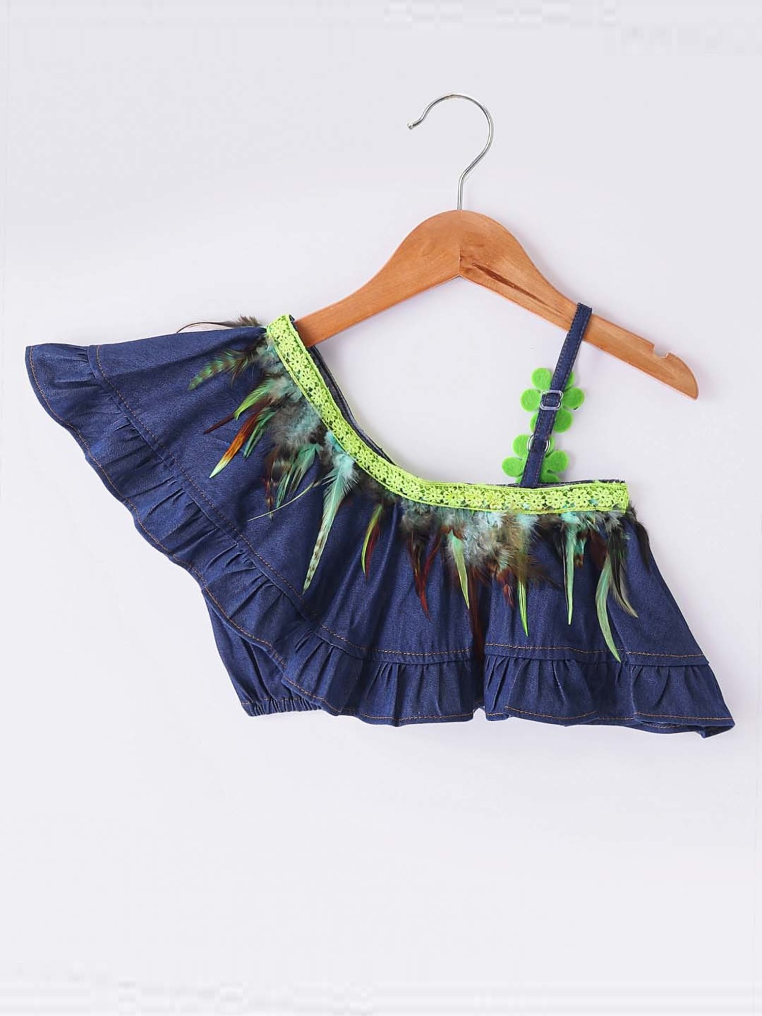 TWISHA Kids Blue & Green Applique Top Set