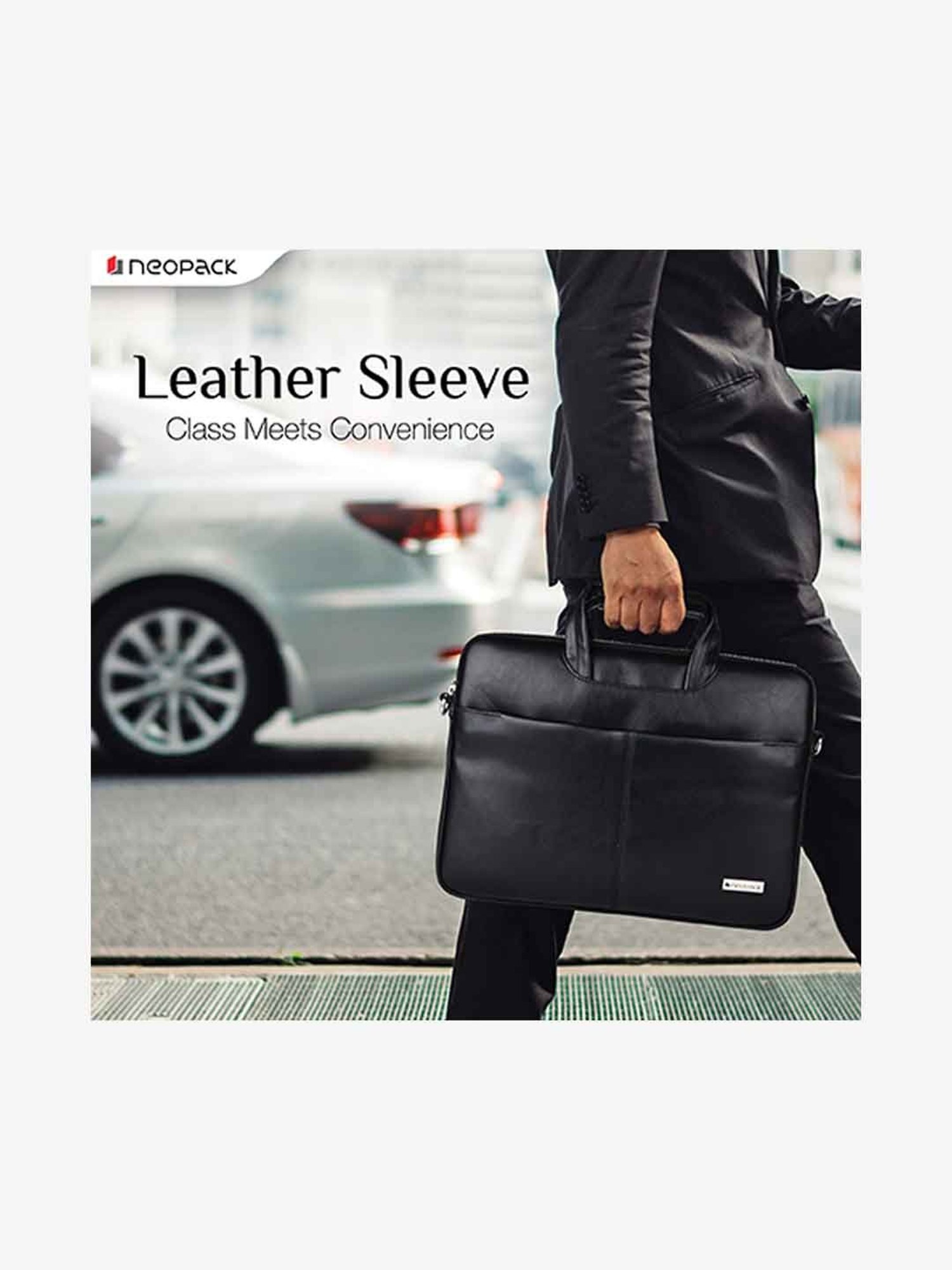 Neopack Leather Sleeve Laptop Bag for 15 Inch Laptops & 16 Inch Macbooks (Black)