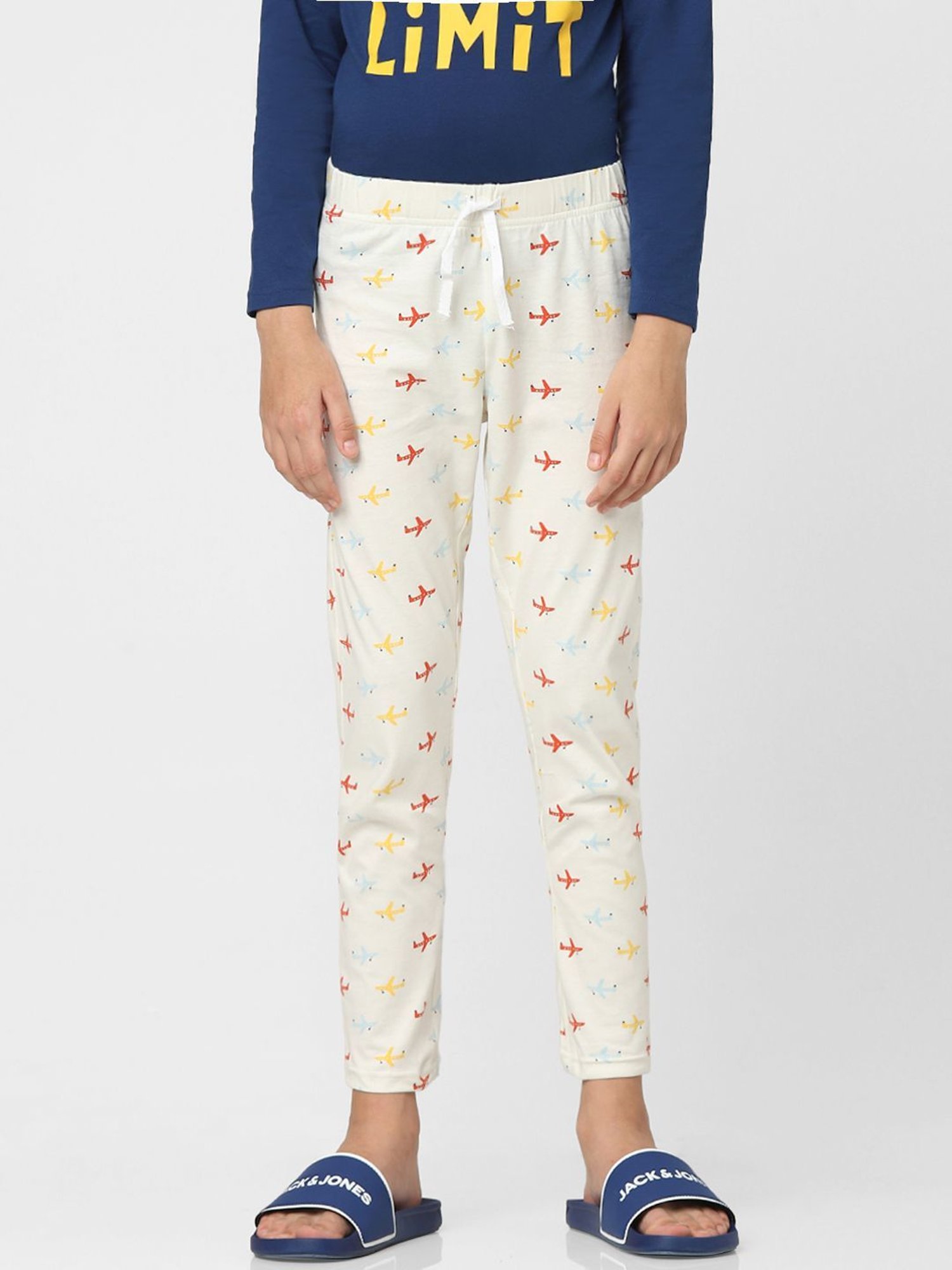 Jack & Jones Junior Navy & White Cotton Graphic Full Sleeves T-Shirt Set