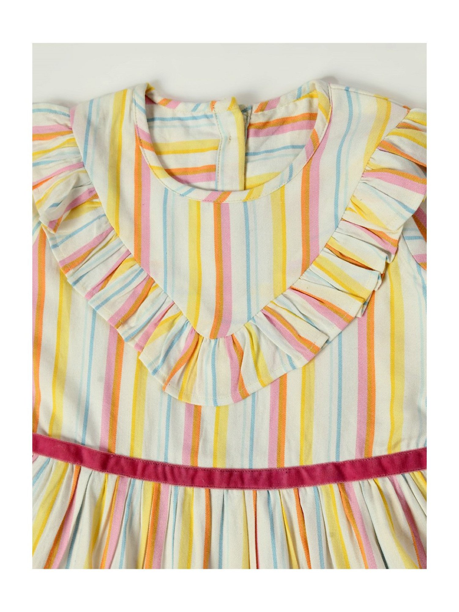 Bella Moda Kids White Striped Full Sleeves Fit & Flare Dress