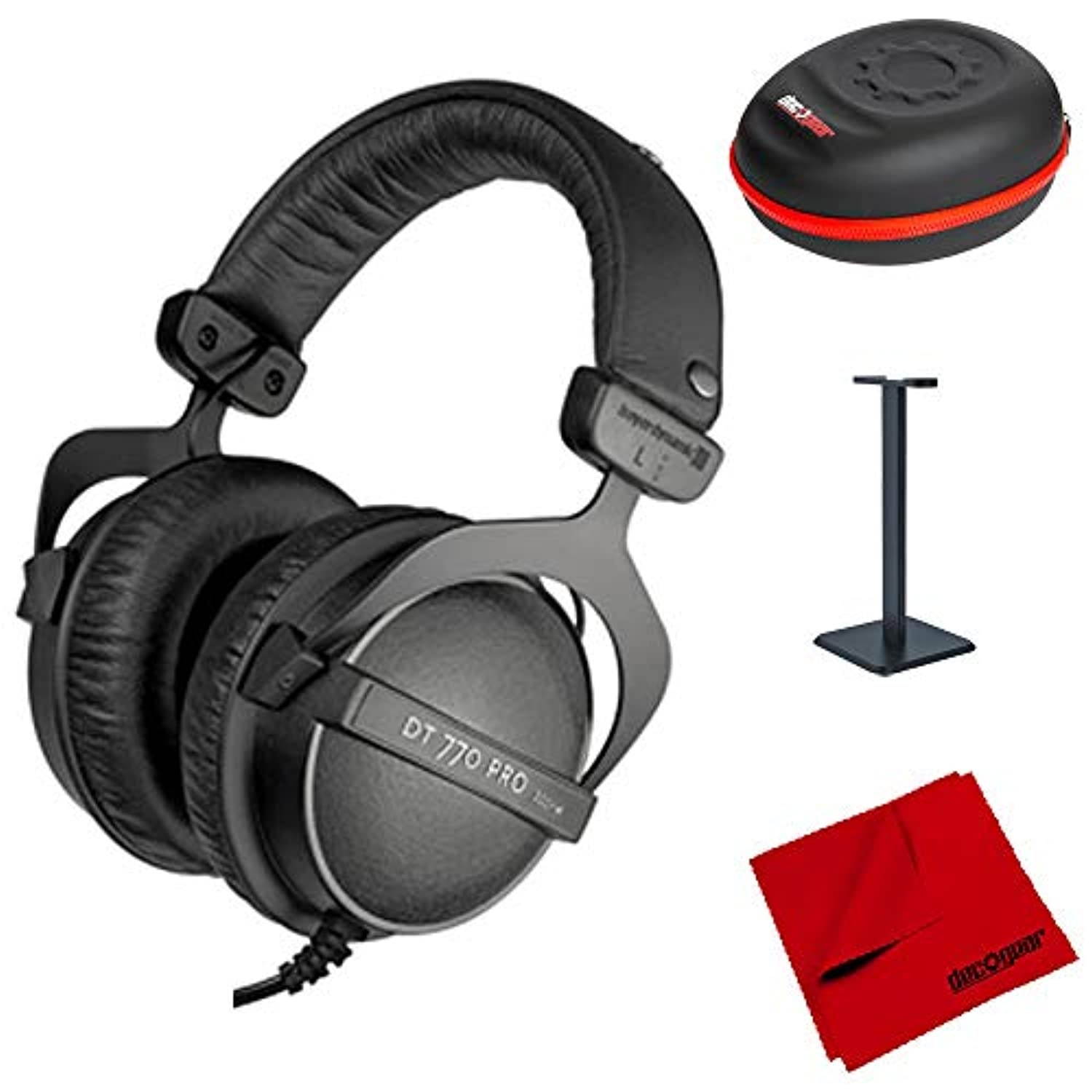 beyerdynamic DT 770 Pro Closed Dynamic Over-Ear Headphones 32 Ohm (483664) w/Accessories Bundle Includes, Deco Gear Full Size Headphone Case, Pro Audio Headphone Stand and Microfiber Cle (E4BEYDT770P)