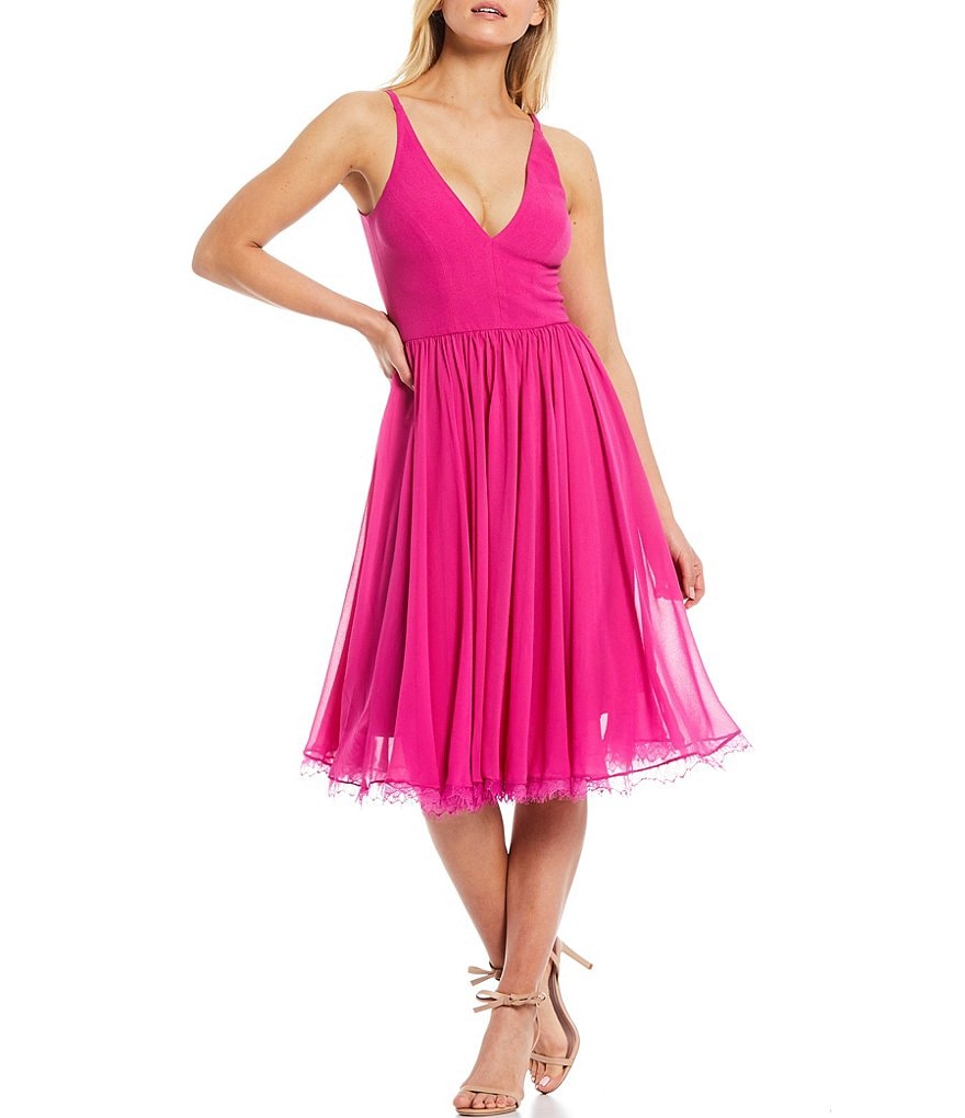 Dress the Population Alicia Chiffon V-Neck Sleeveless Midi Dress