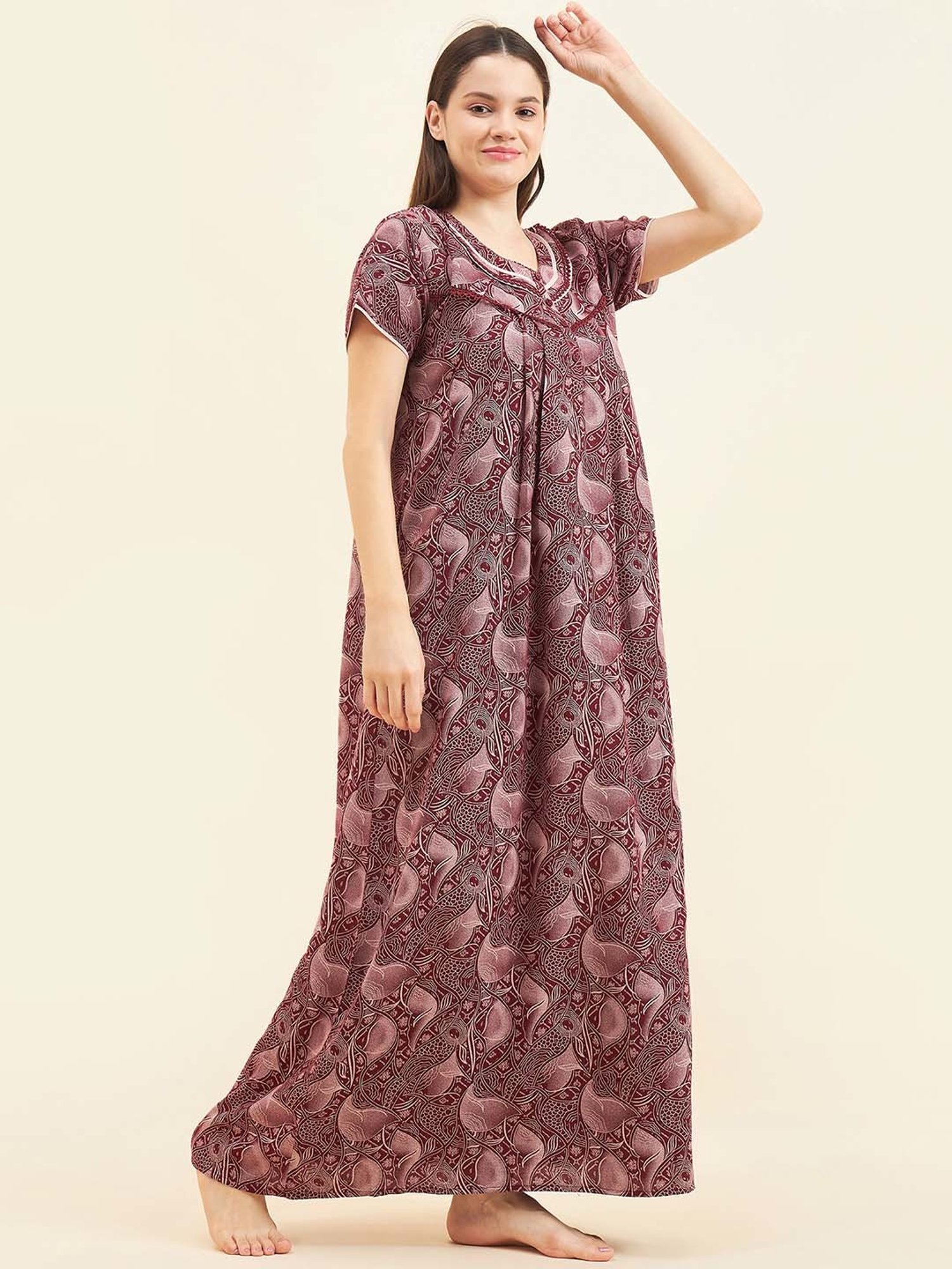 Sweet Dreams Maroon Geometric Print Nighty