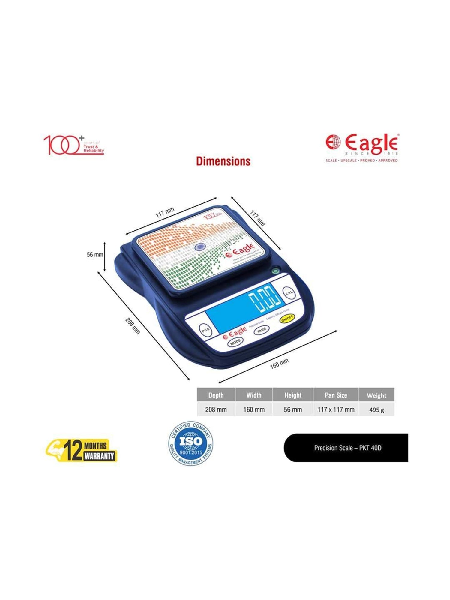 Eagle PKT-40D Digital Weight Machine for Kitchen 600g Capacity,0.01g Accuracy,Kitchen Weighing Scale