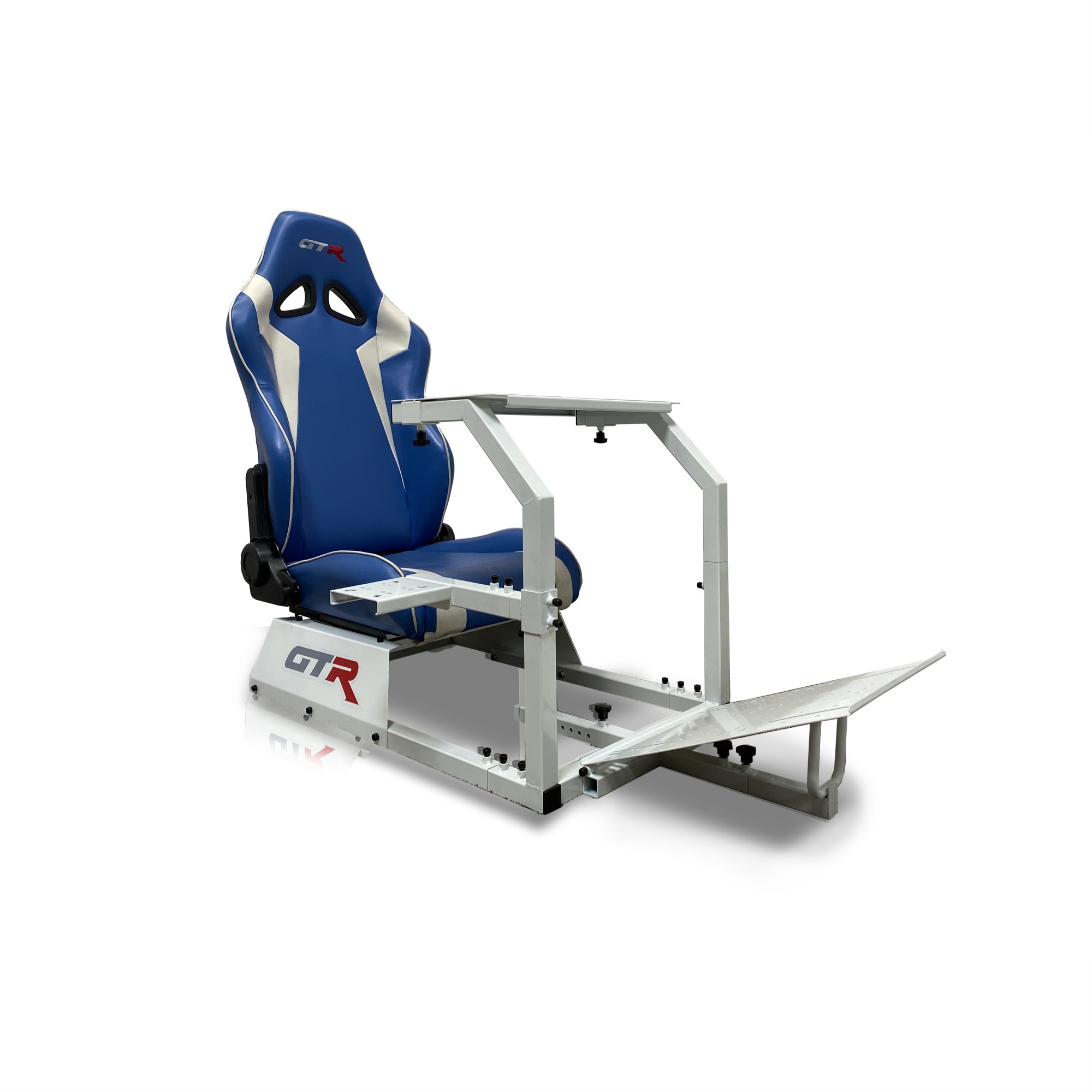 GTR Simulator GTA-WHT-S105LBK GTA Model Racing Simulator White Frame with Black Real Racing Seat, Driving Simulator Cockpit Gaming Chair with Gear Shifter Mount