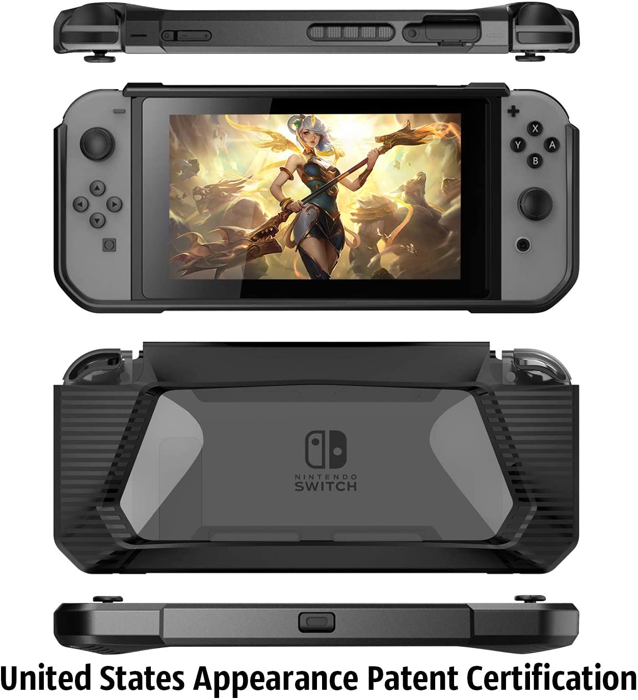 Compatible with Nintendo Switch Case with Screen Protector,AISITIN TPU Protective Heavy Duty Cover Case for Nintendo Switch with Shock-Absorption and Anti-Scratch (Black)