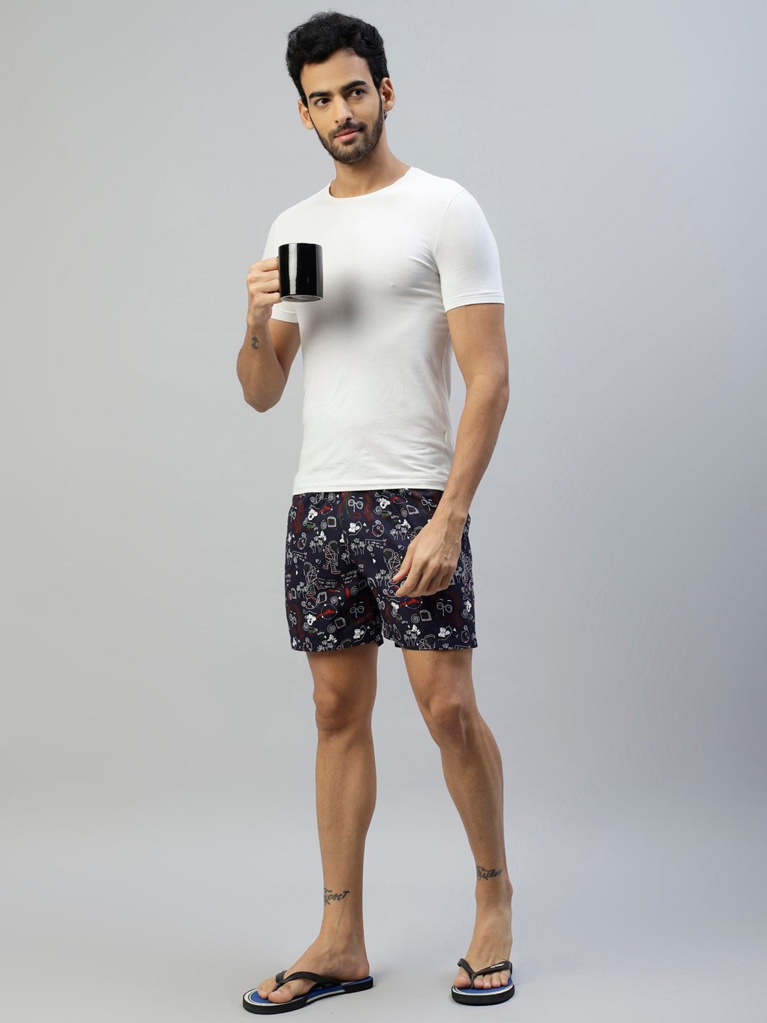 Don Vino Navy Printed Cotton Boxer Shorts