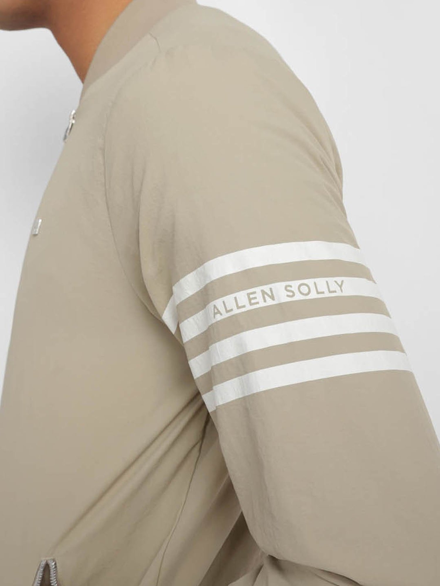 Allen Solly Light Beige Cotton Regular Fit Striped Bomber Jacket