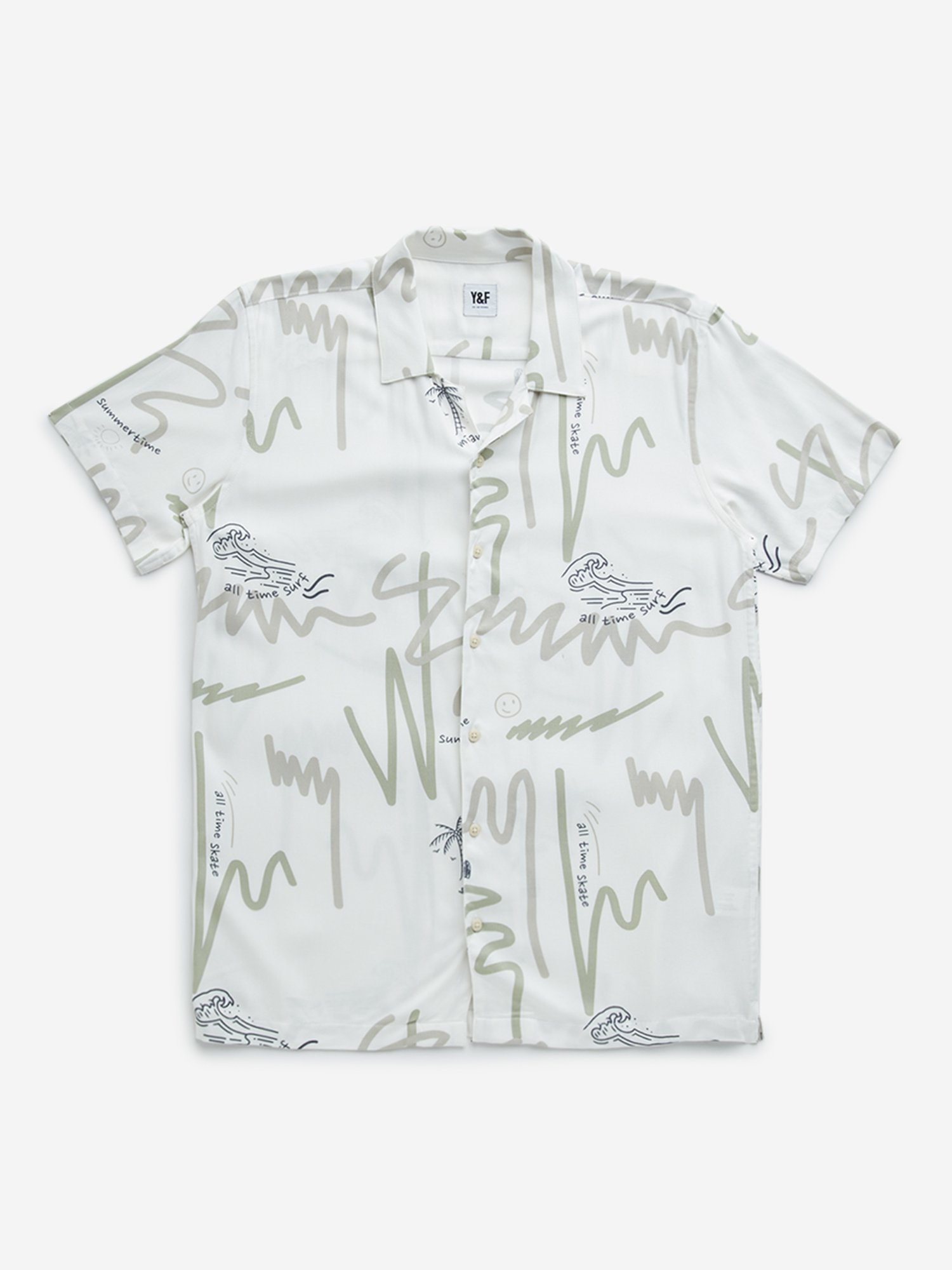 Y&F Kids by Westside Off-White Surf-Inspired Resort-Fit Shirt