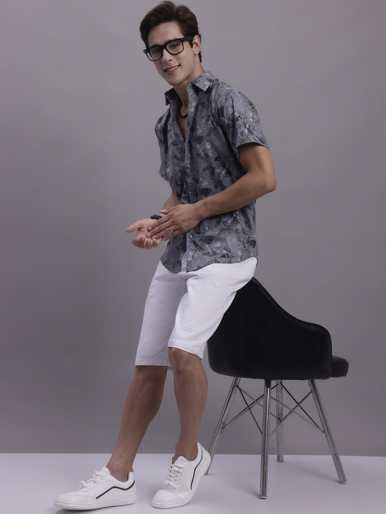 Jainish Charcoal Regular Fit Floral Print Shirt