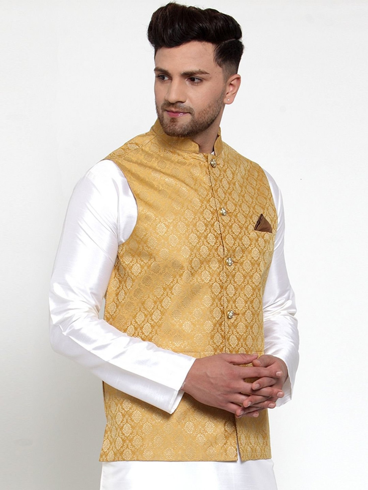 Jompers Gold Regular Fit Embroidered Nehru Jacket