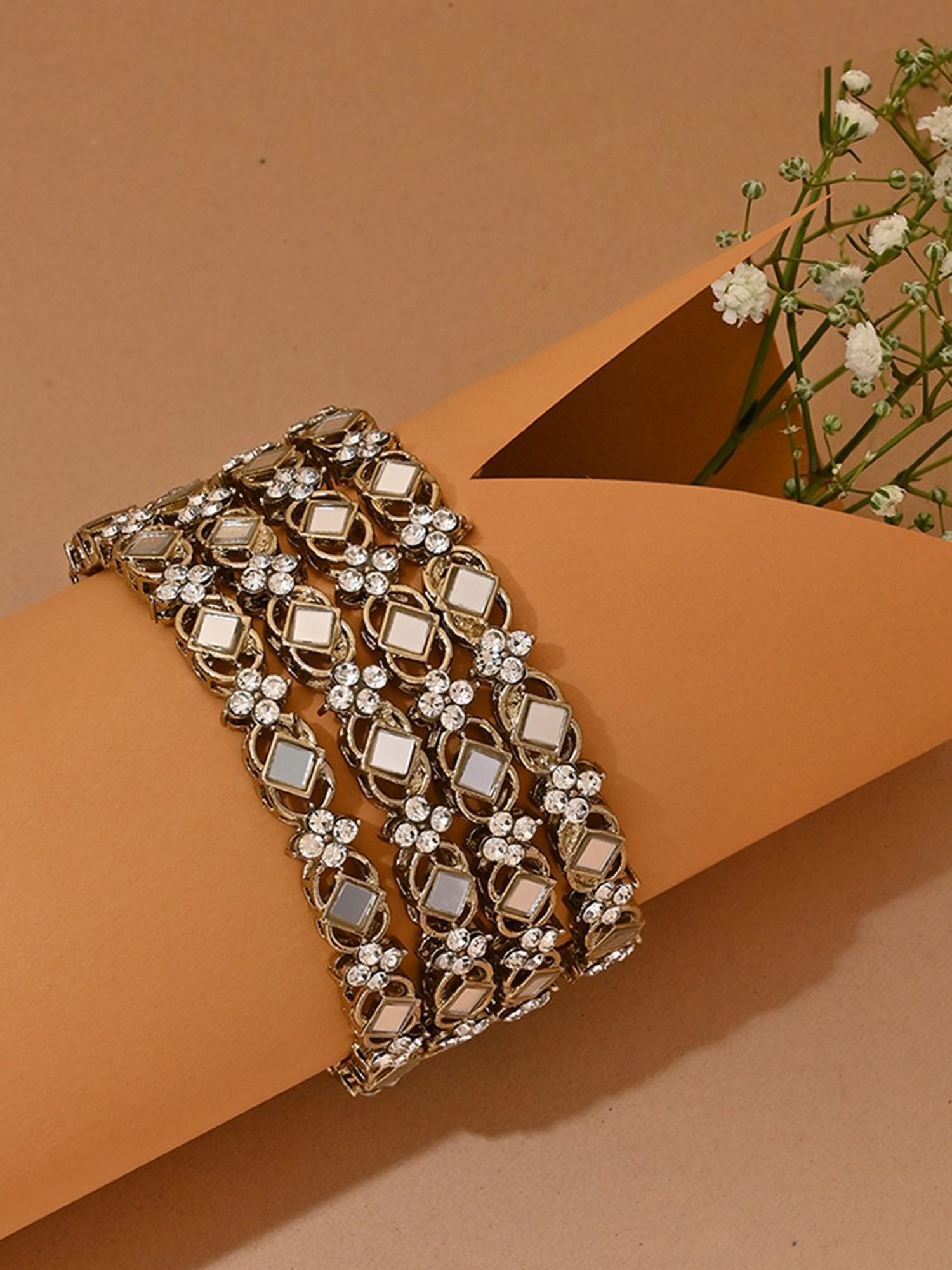 Fida Gold Plated and Kundan Mirror Bangle for Women Set of 4