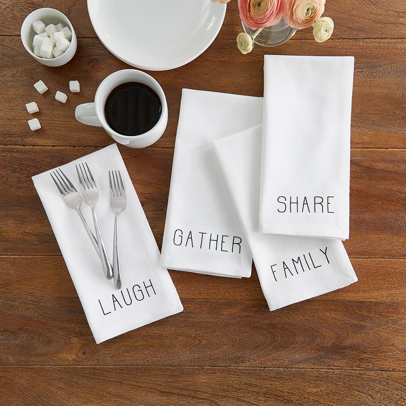 Farmhouse Living Sentiments Napkins, Set of 4 - 20" x 20" - Black/White - Elrene Home Fashions