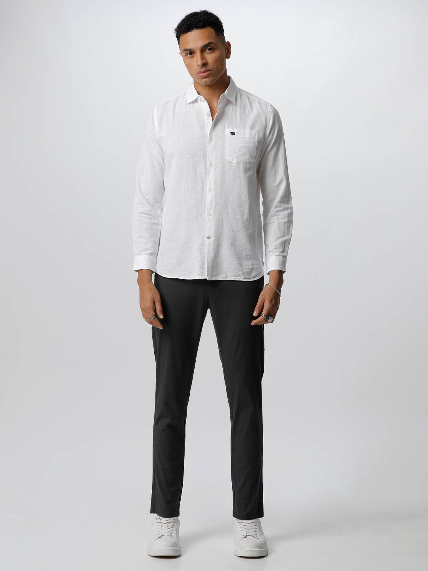 The Bear House Grey Cotton Tapered Fit Chinos