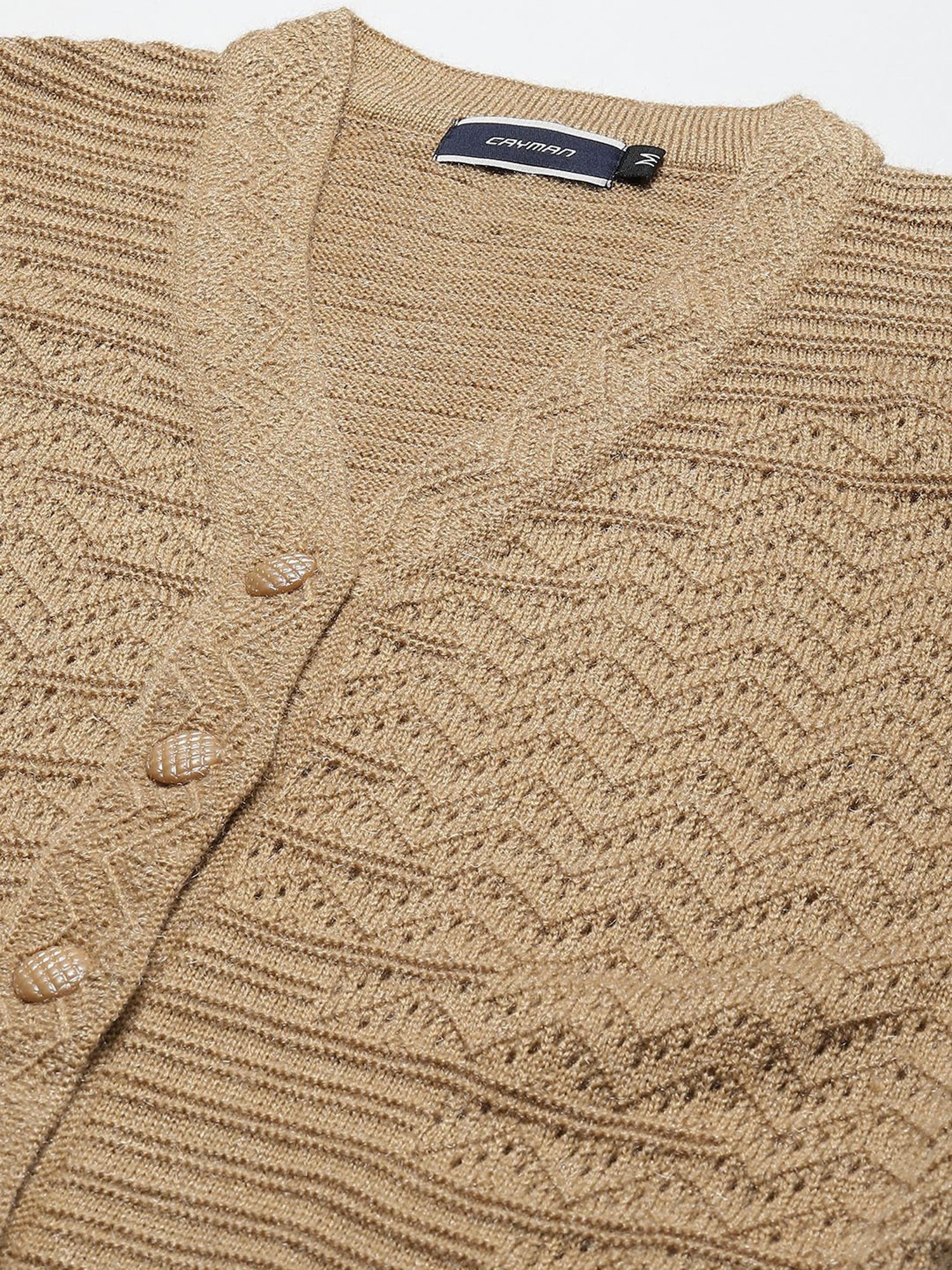 Cayman Beige Woolen Textured Cardigan