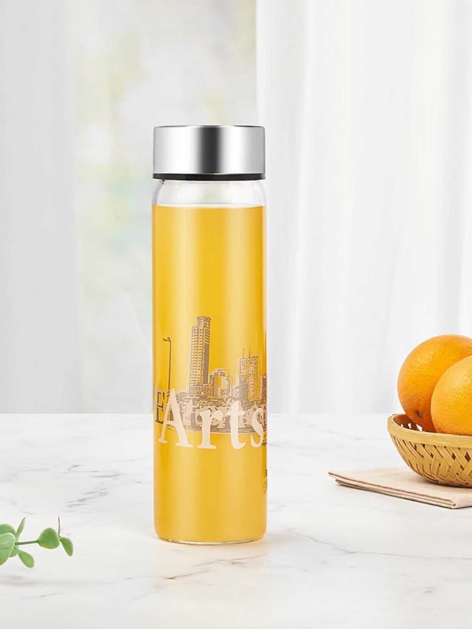 Borosil Water Bottle with Fridge Safe & Leakproof Set of 2 (Transparent, 550 ml)