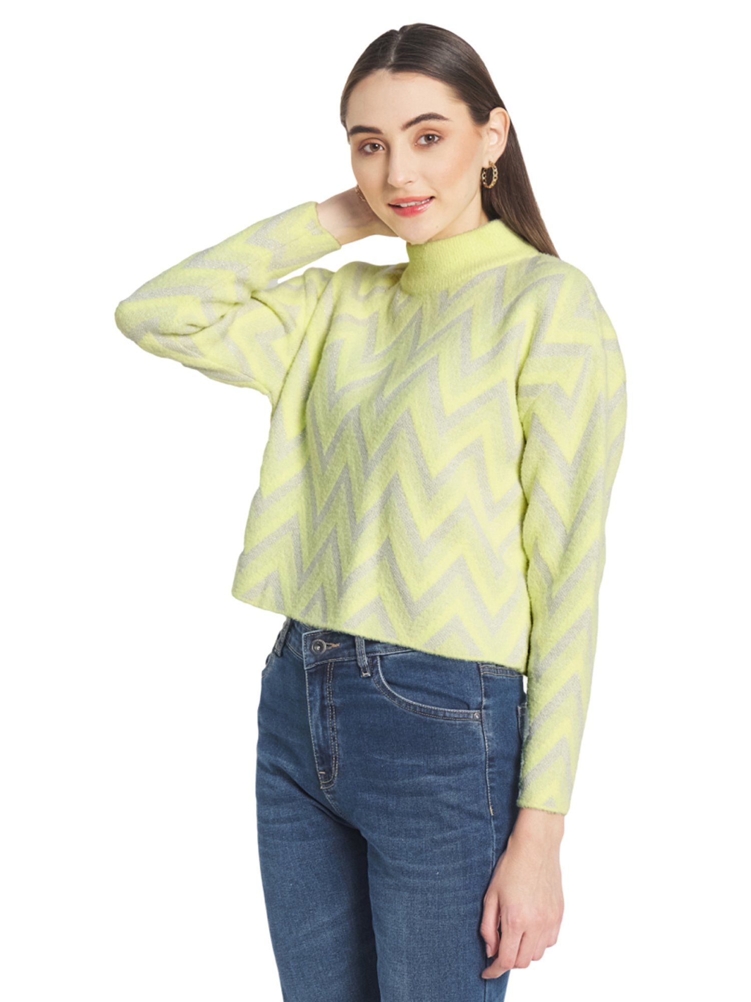 METTLE Yellow & Grey Printed Pullover