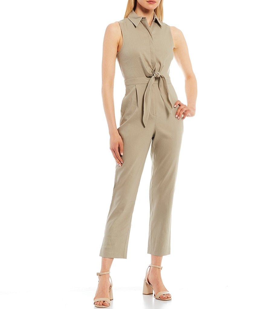 Antonio Melani Louisa Linen Sleeveless Tie Waist Jumpsuit