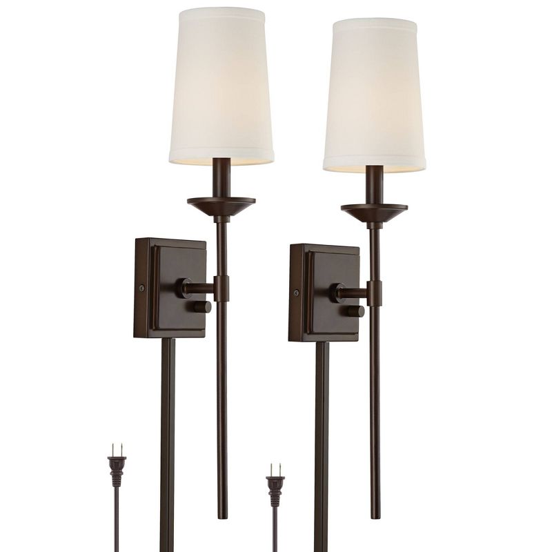 Franklin Iron Works Viola Oil-Rubbed Bronze Finish Plug-In Wall Lamps Set of 2 with Cord Covers