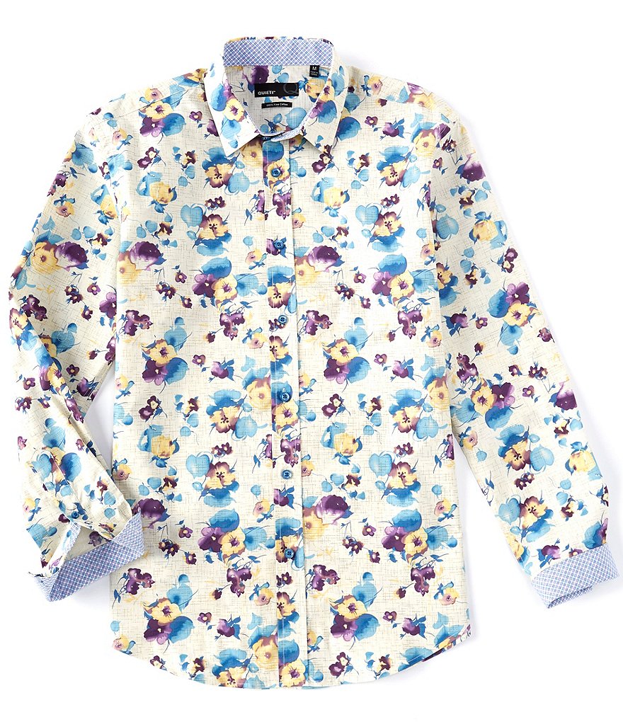 Quieti Floral Print Performance Stretch Long-Sleeve Woven Shirt