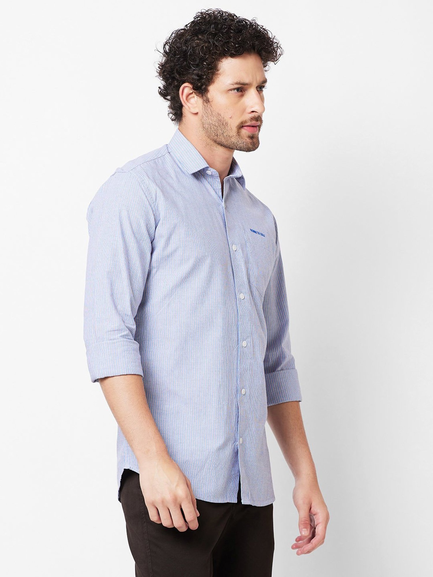 Kenneth Cole New York Blue Slim Fit Striped Shirt