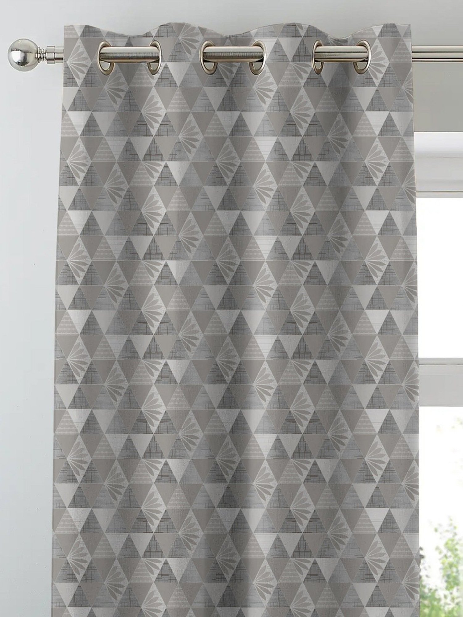 SPACES DRAPE STORY Elegent Grey Polyester 8 FT Door Curtain - Set of 2
