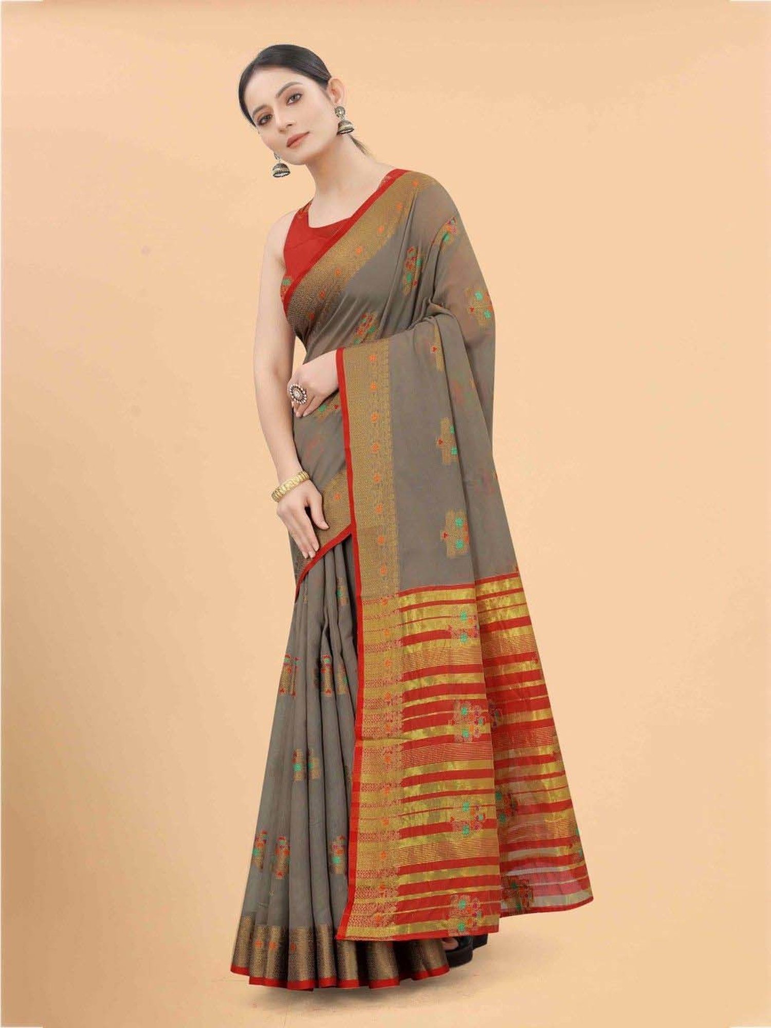 Silk Land Grey Woven Saree With Unstitched Blouse