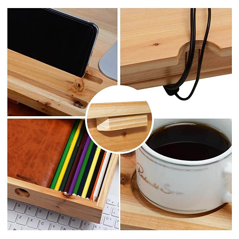 Monitor Stand Desk Organizer &ndash; Assembled Green Wood Screen Laptop Printer Riser with Drawers 22.05L 10.60W 4.70H Inch